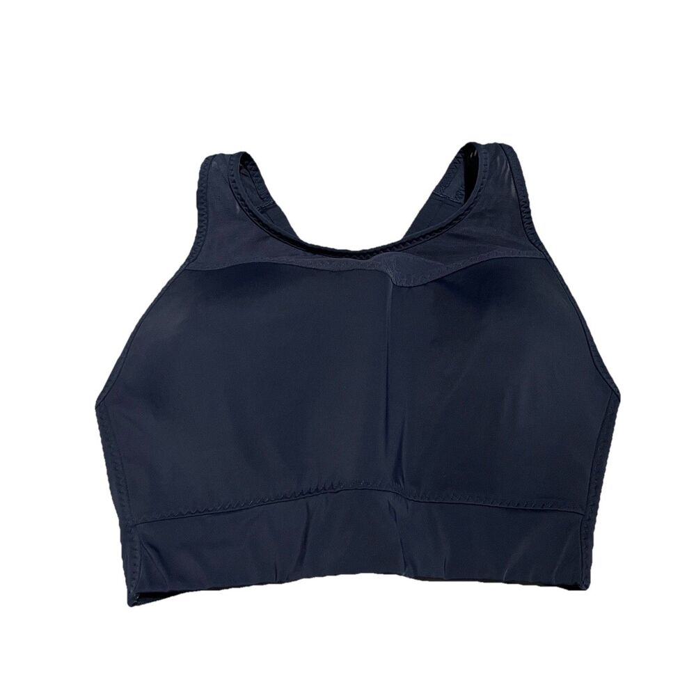 Athleta Womens Medium High Neck Gigi Sports Bra Navy Mesh Racerback Gym Workout